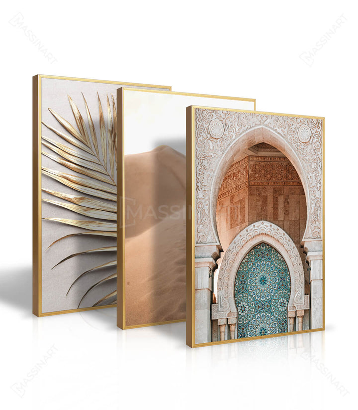 Composición tríptico Moroccan Soul en salón moderno gris — Massinart