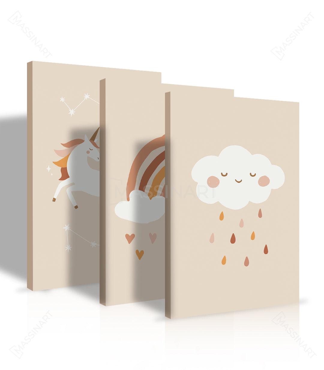 Cuadro arcoíris corazones nube blanca Massinart en habitación infantil
