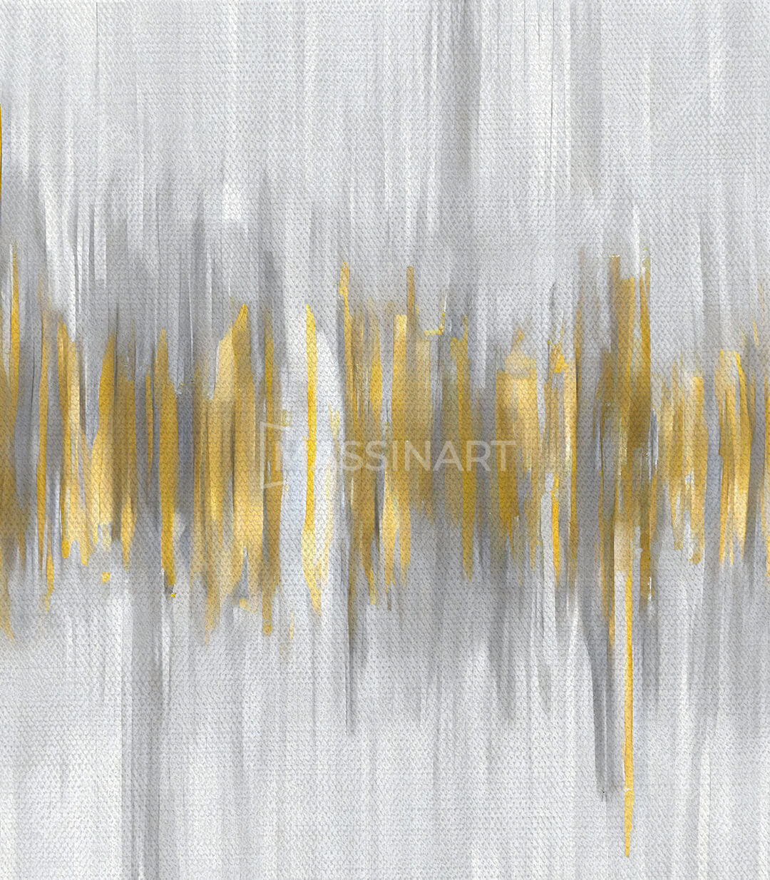 Lienzo abstracto degradado gris y oro colgado en pared de salón — Massinart