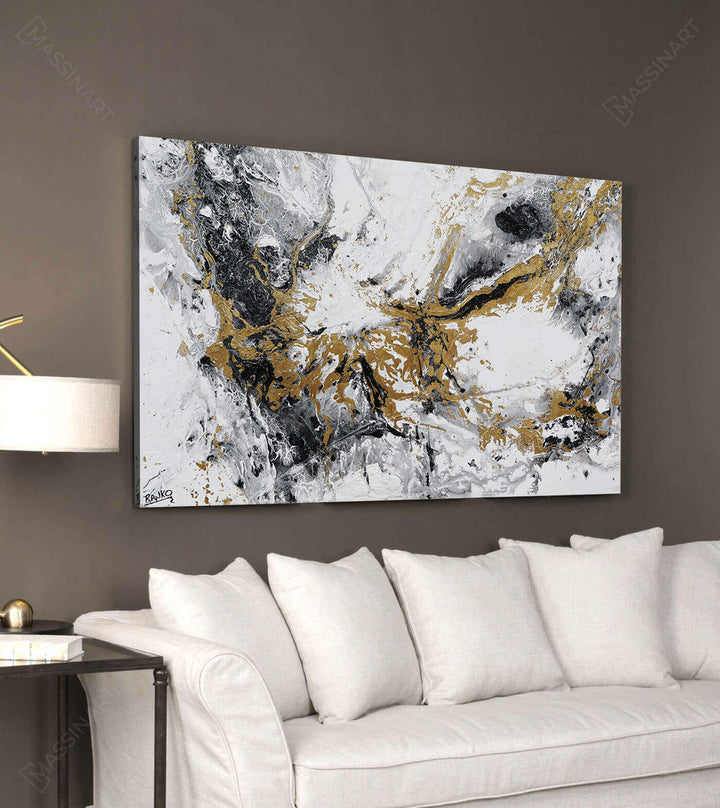 Decoración interior contemporánea — cuadro dorado y negro Gold Splash — Massinart