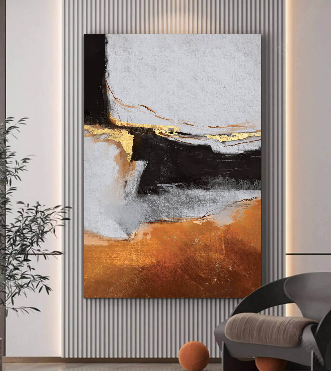 Decoración interior contemporánea con cuadro abstracto minimalista — Massinart