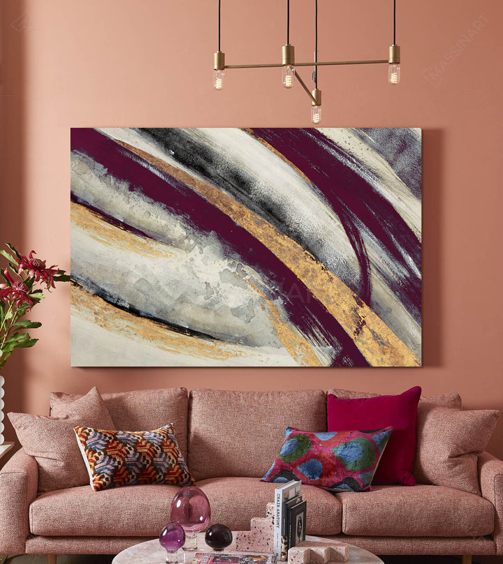 Cuadro Gilded en salón moderno con sofá de terciopelo — decoración de pared Massinart