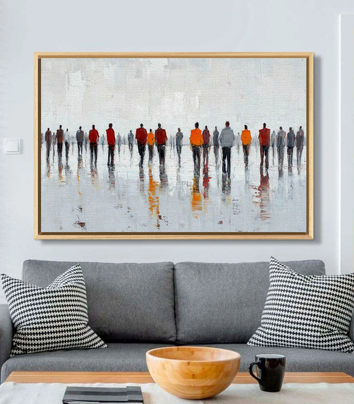 Decoración interior contemporánea con cuadro minimalista Fading Crowd de siluetas urbanas | Massinart