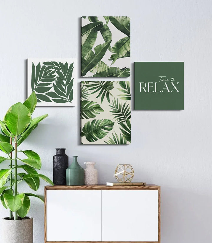 Cuadro hojas tropicales minimalista beige y verde - Massinart