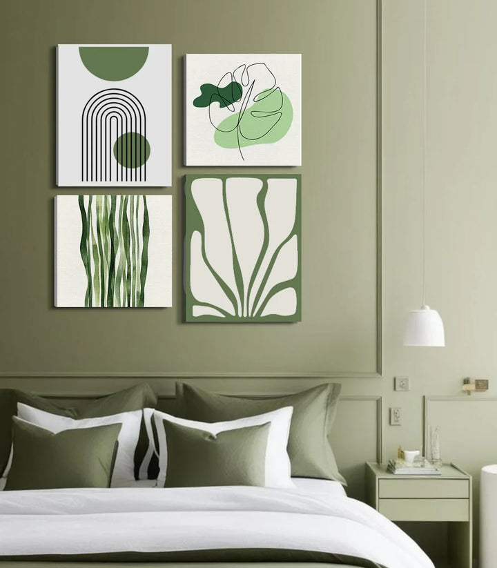 Conjunto de cuadros Soft Botanica – composición mural botánica en tonos pastel – Massinart