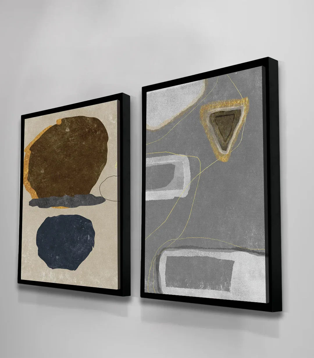 Ambientación dormitorio con díptico Quarry de Massinart — arte contemporáneo minimalista
