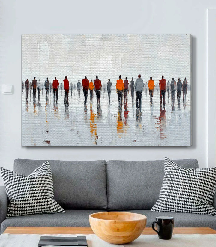Cuadro Fading Crowd en salón de diseño con marco negro horizontal — arte mural moderno | Massinart