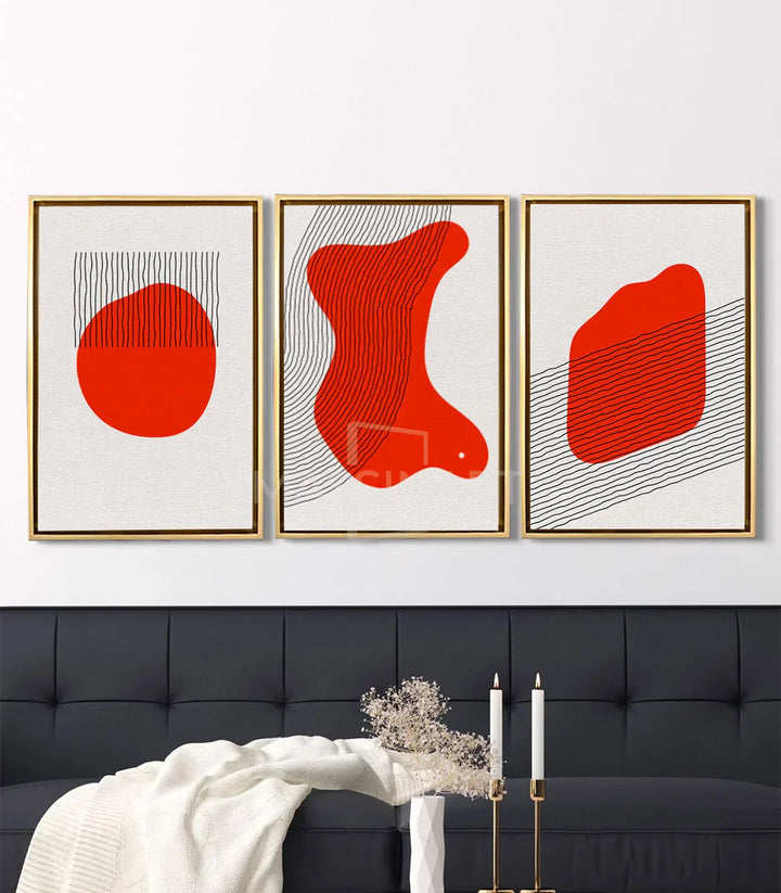 Cuadro forma orgánica roja estilo moderno — panel central tríptico Massinart