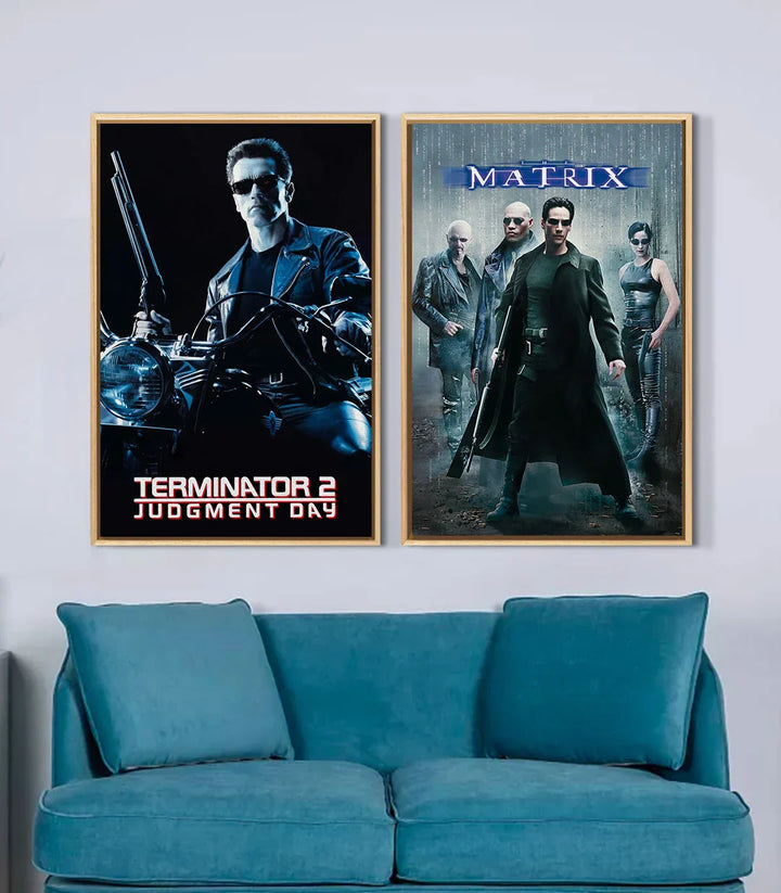 Díptico Steel Warriors en lienzo decorando un salón moderno turquesa — Massinart