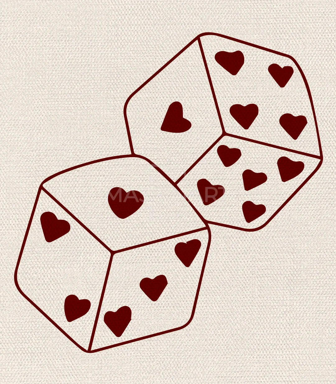 Cuadro Lucky You Massinart — detalle cartas de poker con motivos burdeos