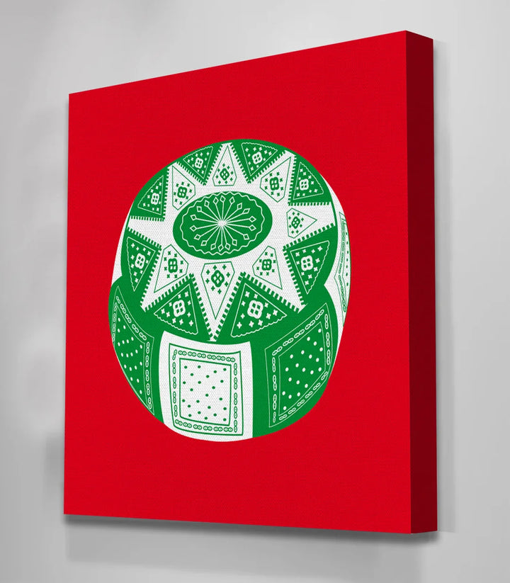 Cuadro tetera ornamental árabe verde y blanco sobre fondo rojo, arte mural decorativo — Massinart