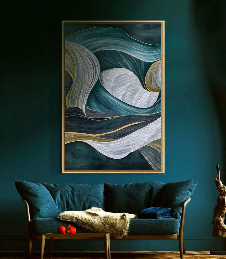 Decoración de dormitorio con cuadro abstracto Flowing Drift Massinart