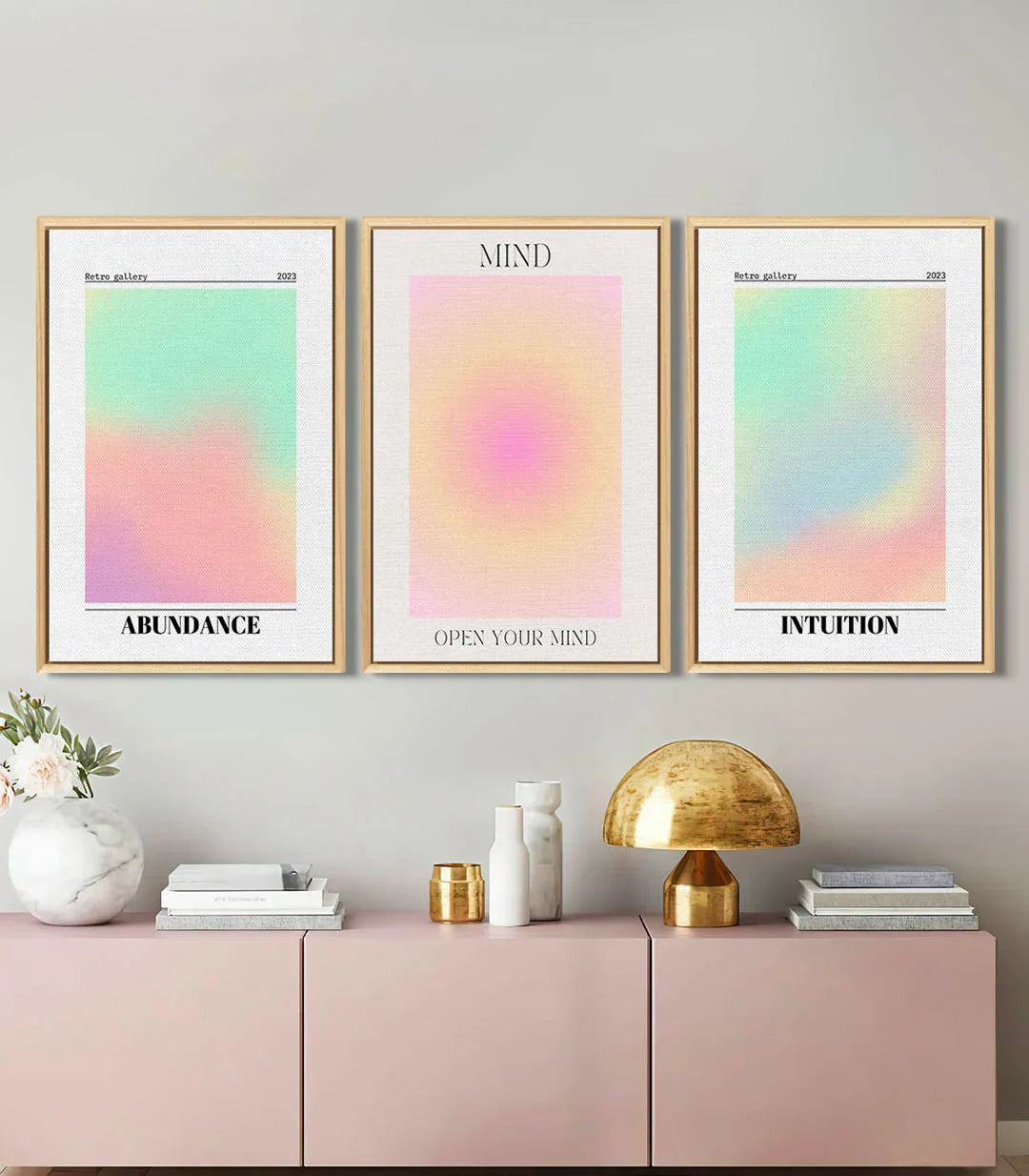 Decoración dormitorio con tríptico motivacional Abundance Massinart