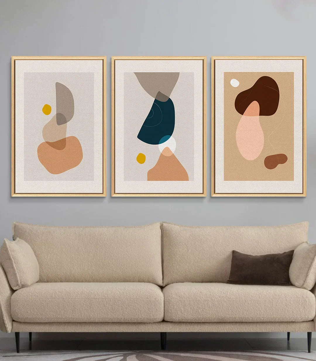 Cuadro Echoed Shapes panel 3 - abstracción minimalista marrón y beige | Massinart