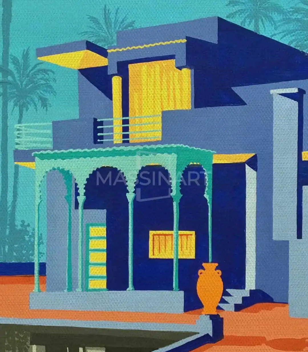 Cuadro Villa Majorelle Massinart en salón marroquí contemporáneo