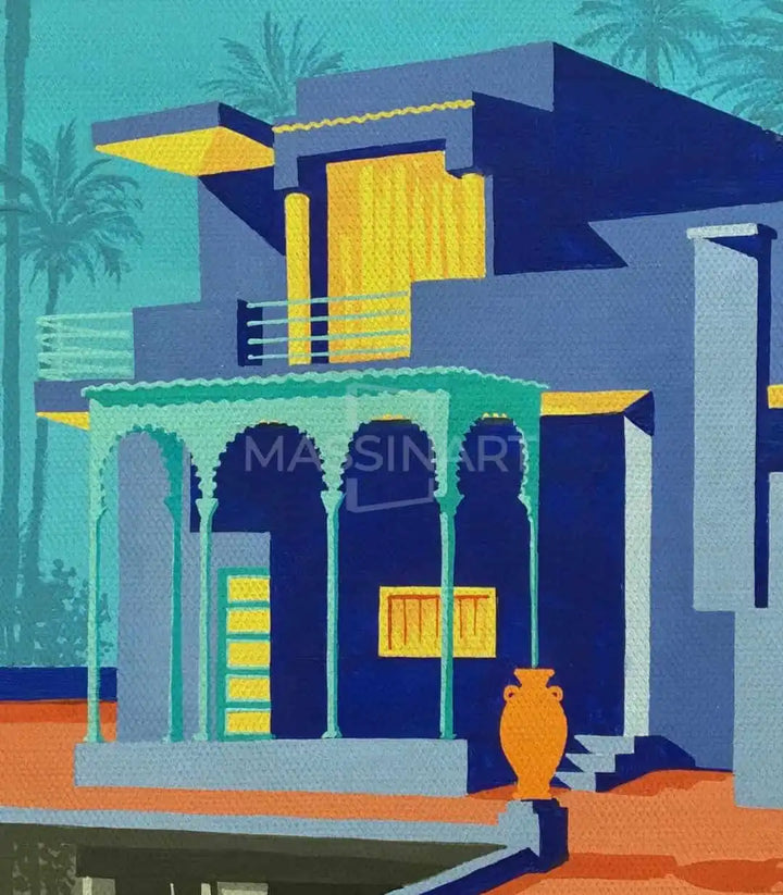 Cuadro Villa Majorelle Massinart en salón marroquí contemporáneo