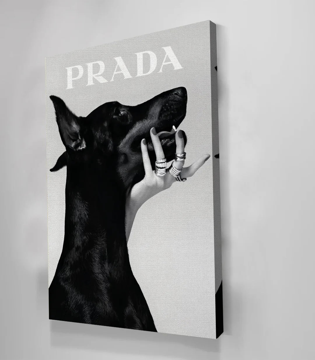 Cuadro Prada perro lujo blanco y negro Massinart