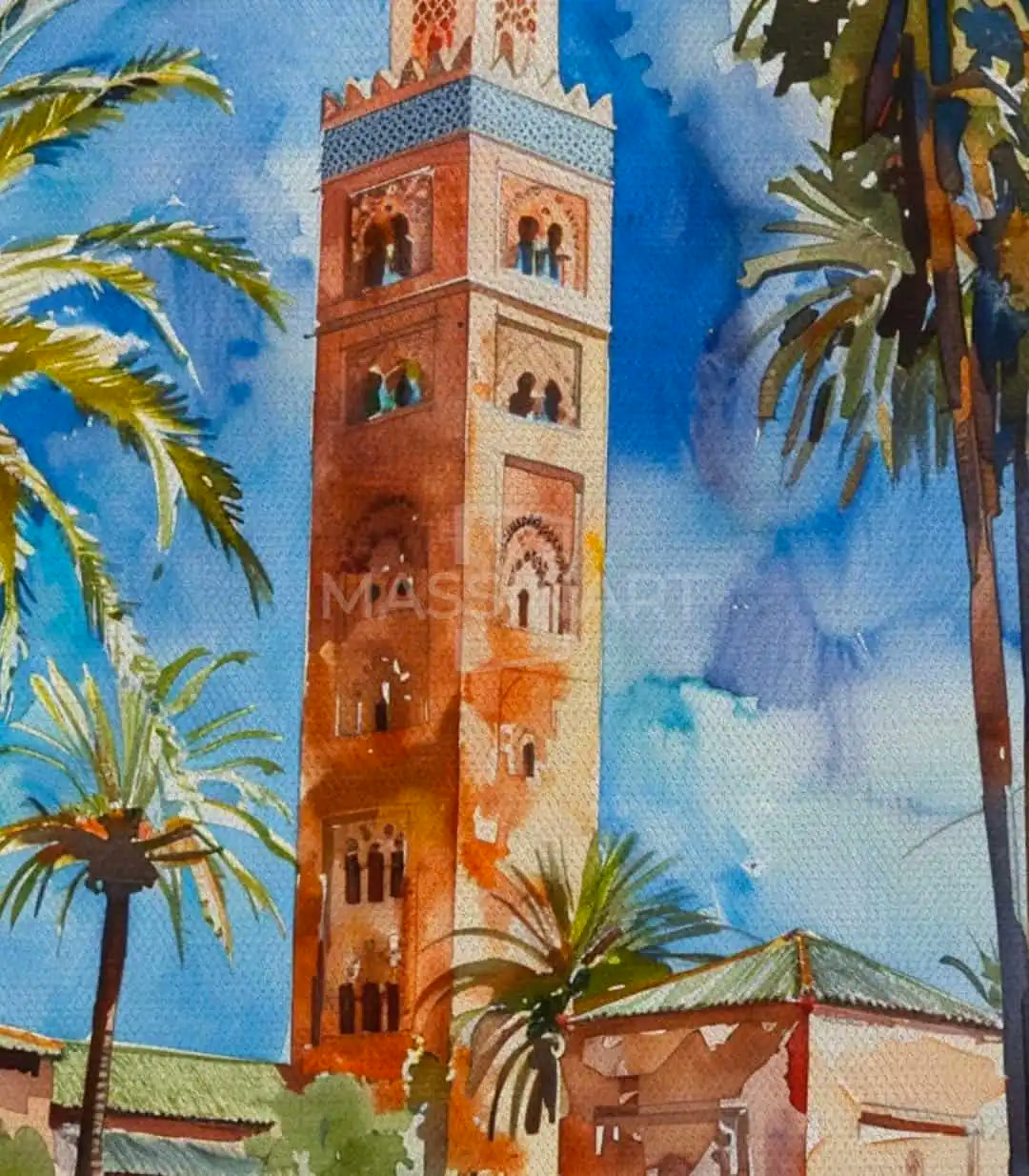 Detalle del cuadro Koutoubia Marrakech con matices azules y ocres, Massinart