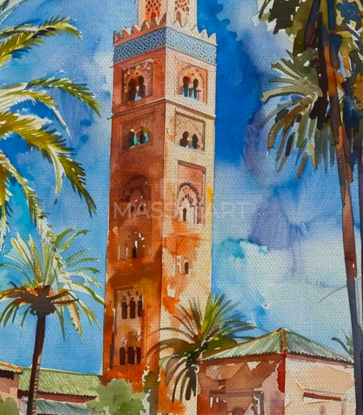 Detalle del cuadro Koutoubia Marrakech con matices azules y ocres, Massinart