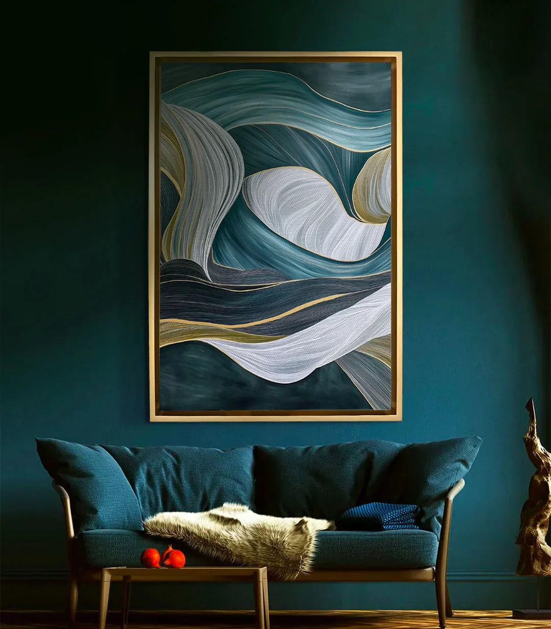 Cuadro Flowing Drift en salón moderno — decoración de pared minimalista