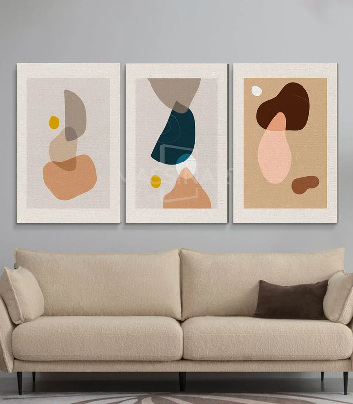 Cuadro Echoed Shapes tríptico en salón moderno - decoración pared | Massinart