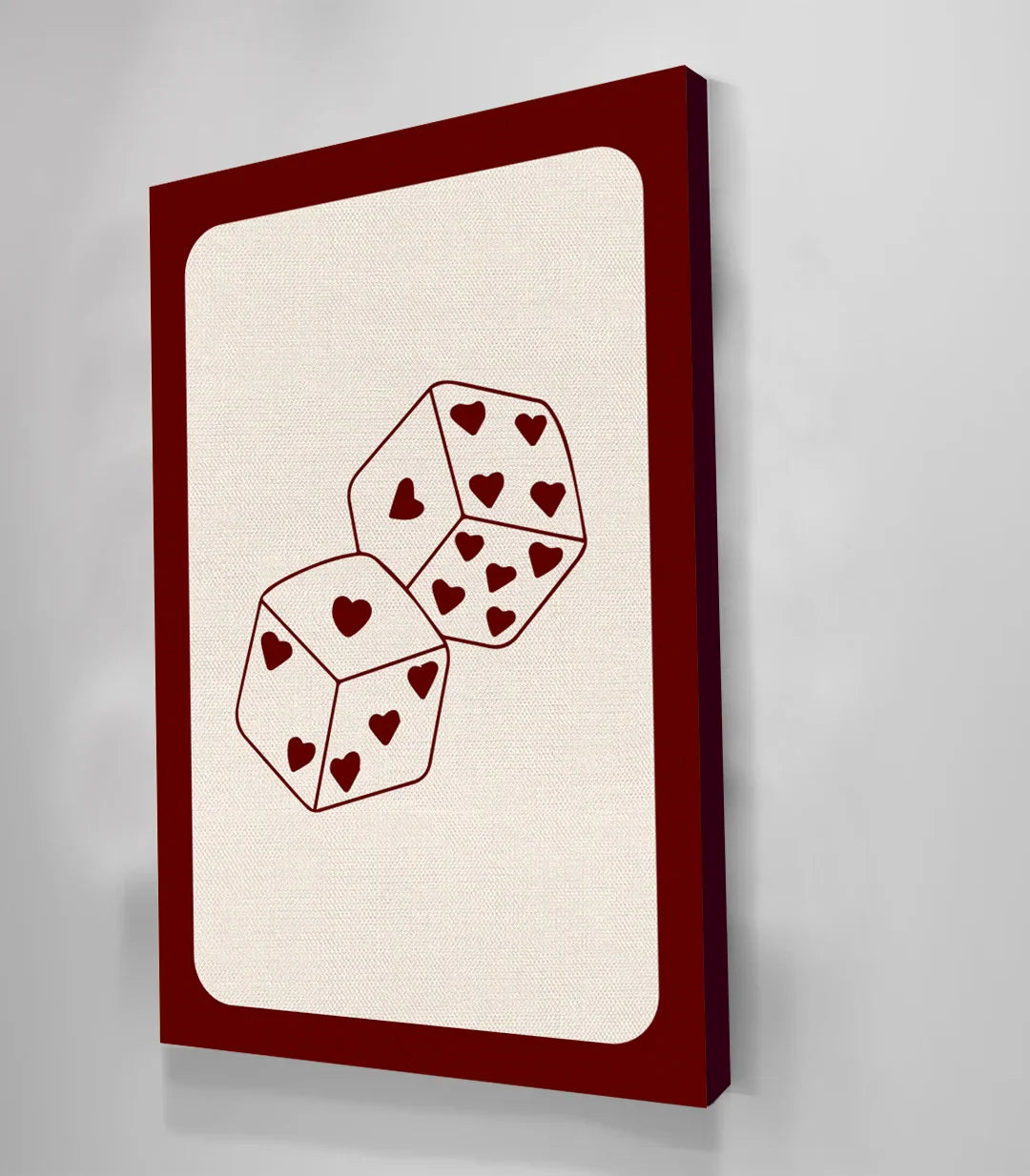 Cuadro dados corazón Massinart — dos dados sobre fondo crema burdeos, decoración moderna