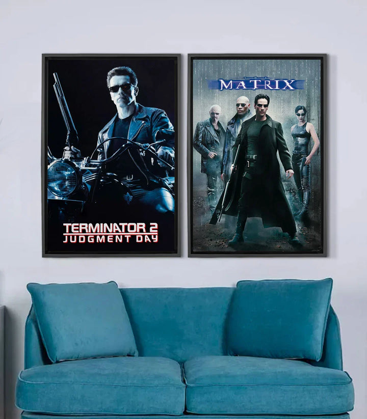 Cuadro póster Terminator 2 Judgment Day estilo cine negro y azul — Massinart