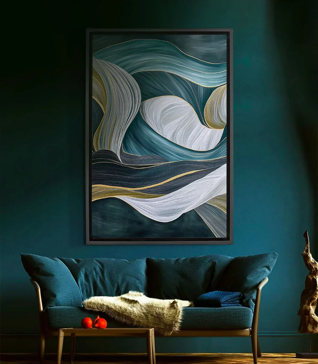 Cuadro Flowing Drift Massinart — abstracción fluida en blanco, gris y dorado