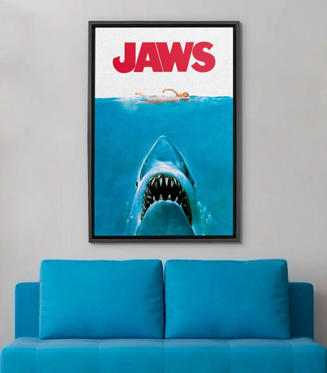 Cuadro cartel Jaws de Massinart — tiburón en azul y rojo estilo pop-art