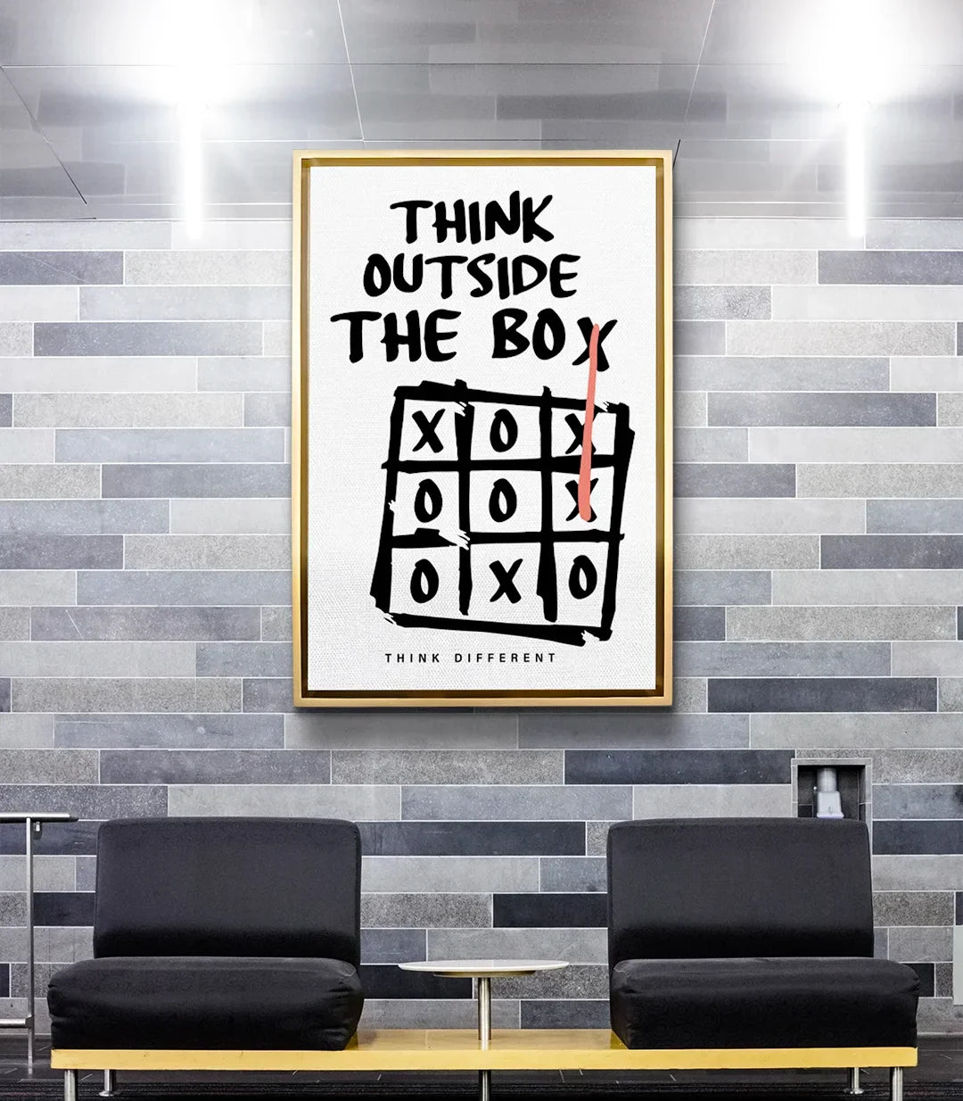 Ambientación salón moderno con cuadro de motivación Outside the Box Massinart
