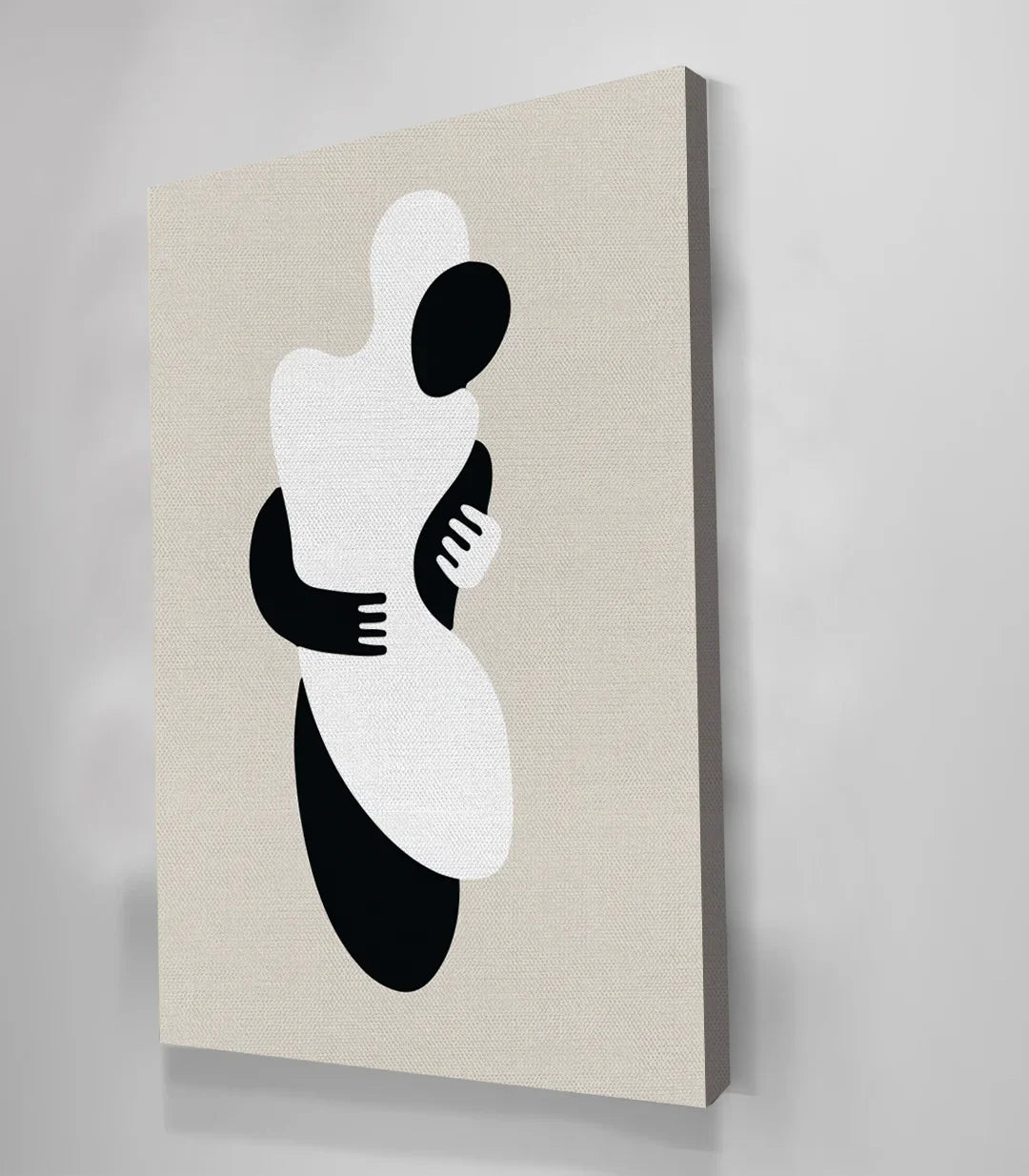 Cuadro abstracto con figuras depuradas en negro y beige para decoración de salón