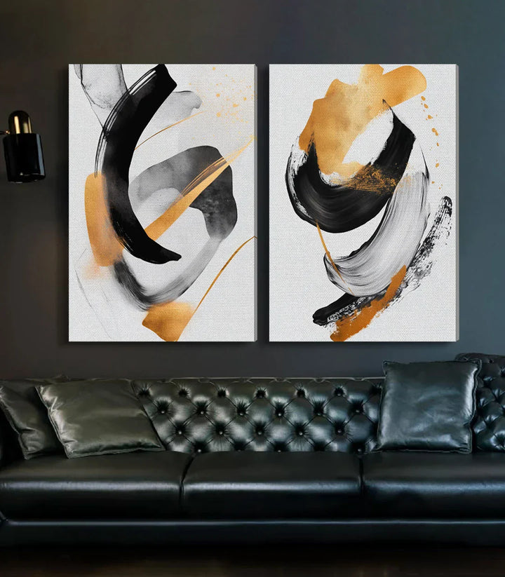 Decoración interior moderna — composición minimalista negro blanco y dorado, Massinart