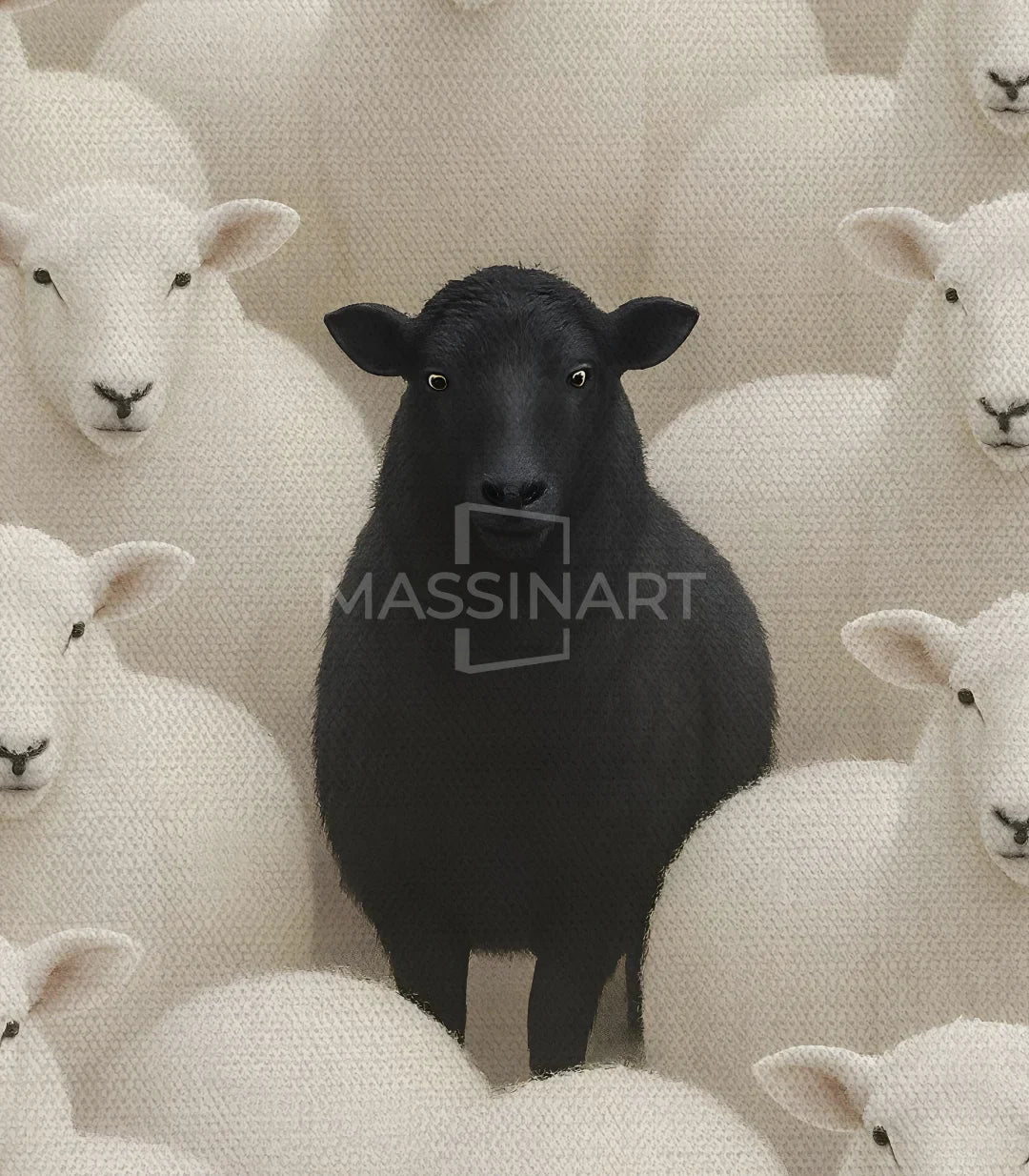 Composición artística oveja negra destacada entre rebaño blanco Massinart