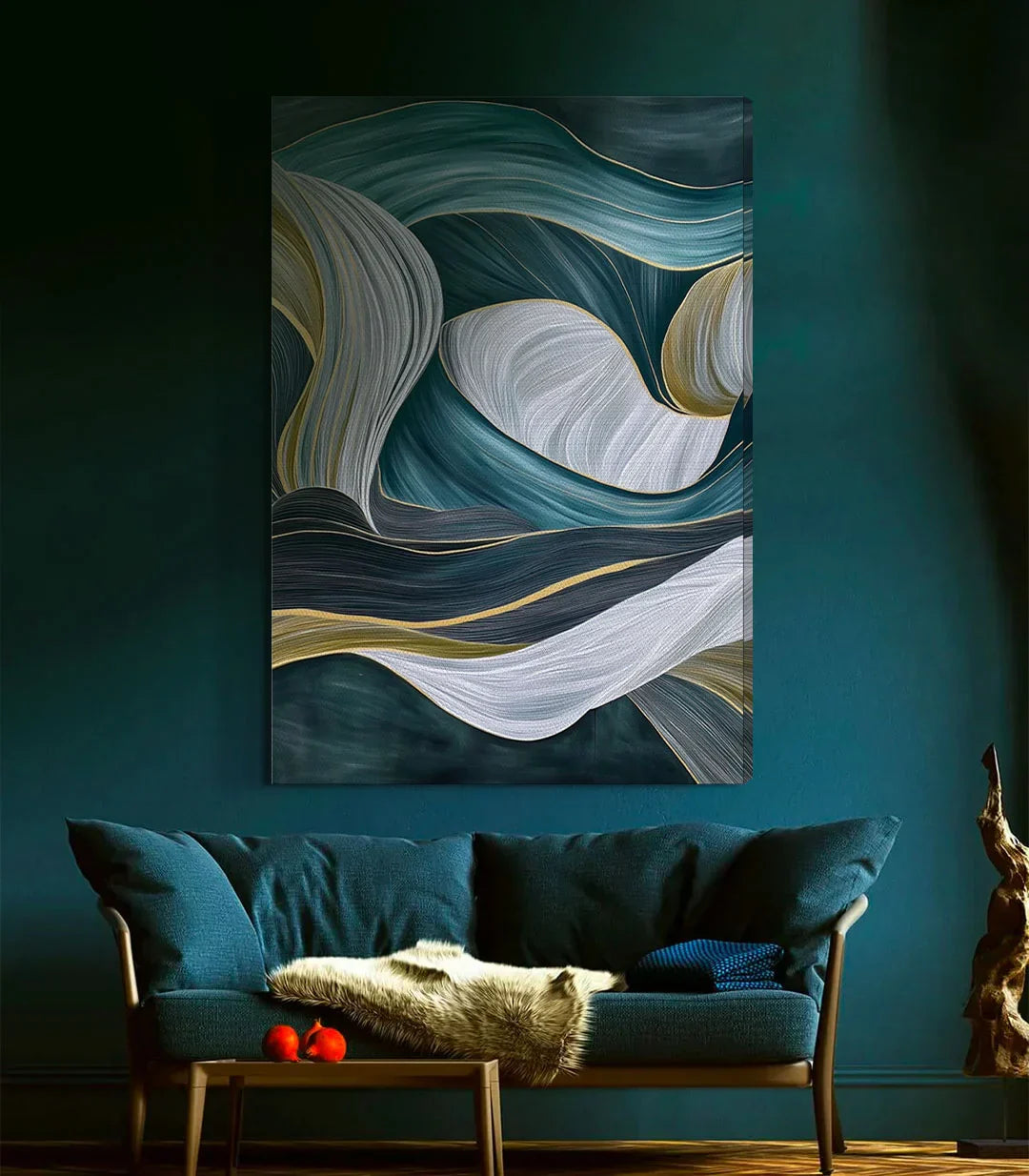Cuadro Flowing Drift en pared de pasillo — arte mural abstracto