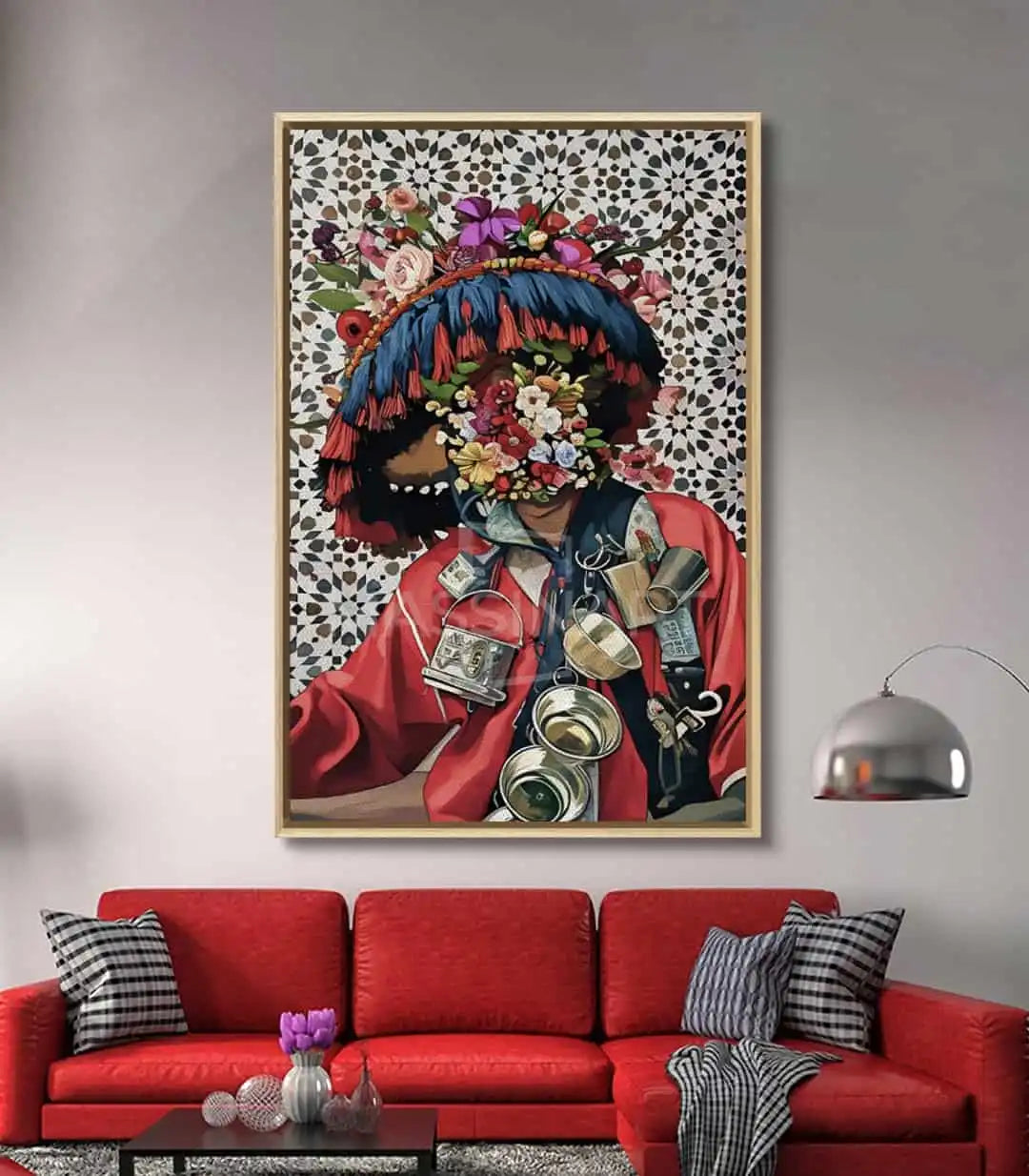 Cuadro Floral Guerrab Massinart — decoración interior sobre pared gris, arte mural contemporáneo