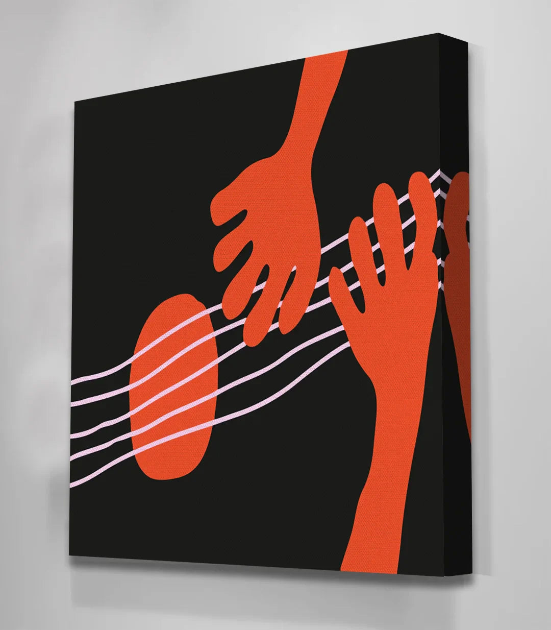 Cuadro piano teclas negras — composición minimalista mano músico amarillo, Massinart