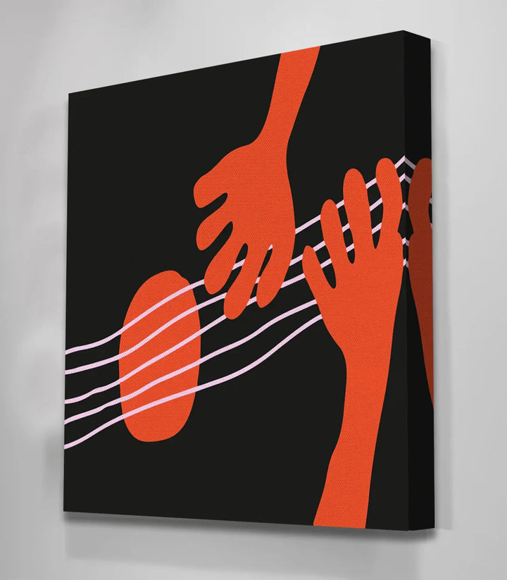 Cuadro piano teclas negras — composición minimalista mano músico amarillo, Massinart