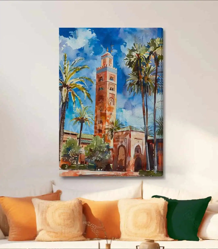 Decoración interior con cuadro Koutoubia, pintura del minarete de Marrakech, Massinart