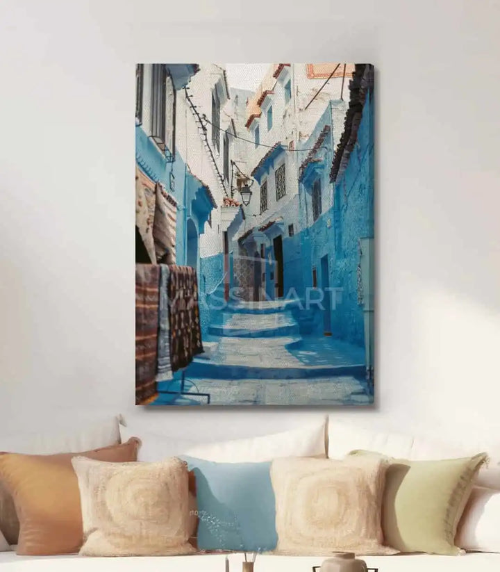 Simulación decoración dormitorio con lienzo Azure Alley Massinart