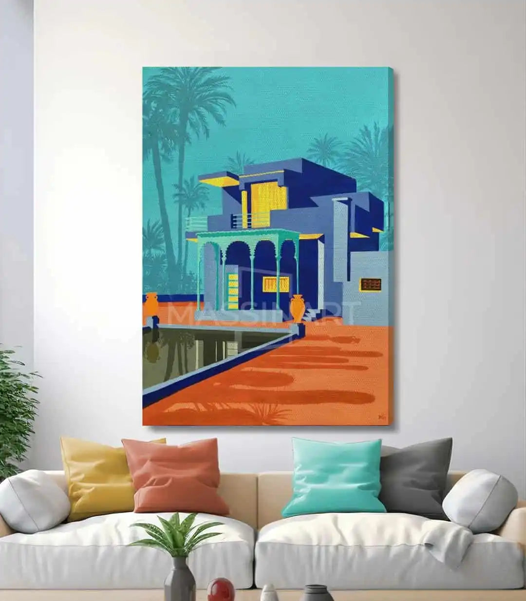 Cuadro Villa Majorelle Massinart en dormitorio — decoración vintage y elegante