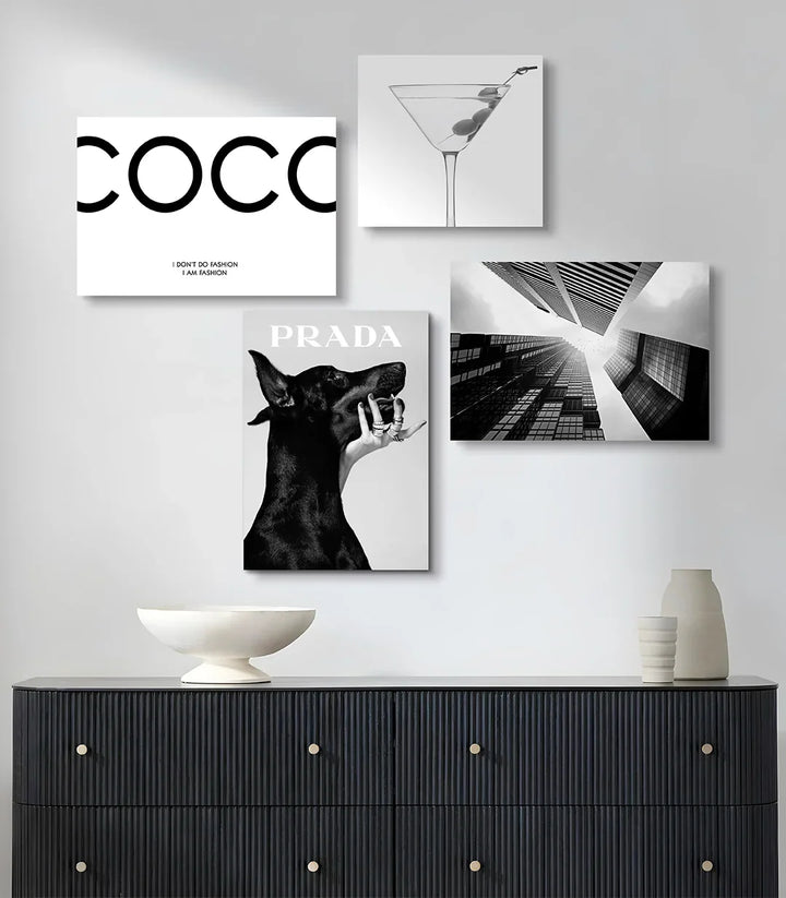 Cuadro de moda fashion en blanco y negro estilo Coco Massinart