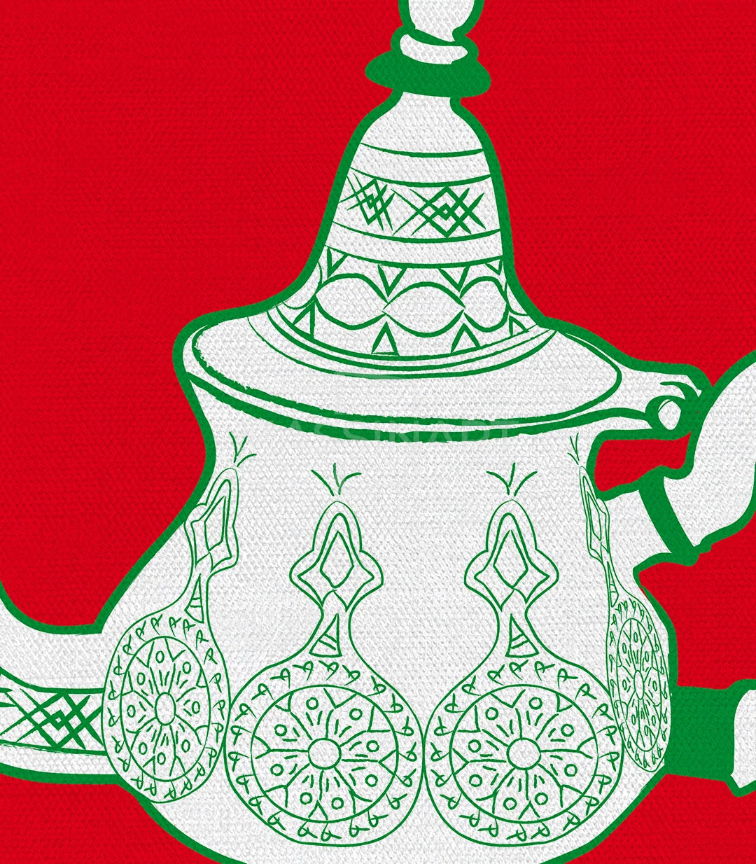 Decoración de salón con conjunto de cuadros artesanía marroquí en tonos rojo y verde — Massinart