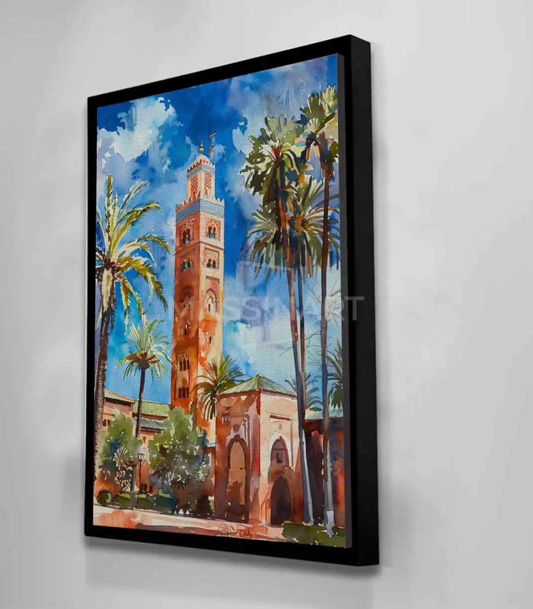 Cuadro de arquitectura marroquí Koutoubia, minarete y palmeras estilo figurativo, Massinart
