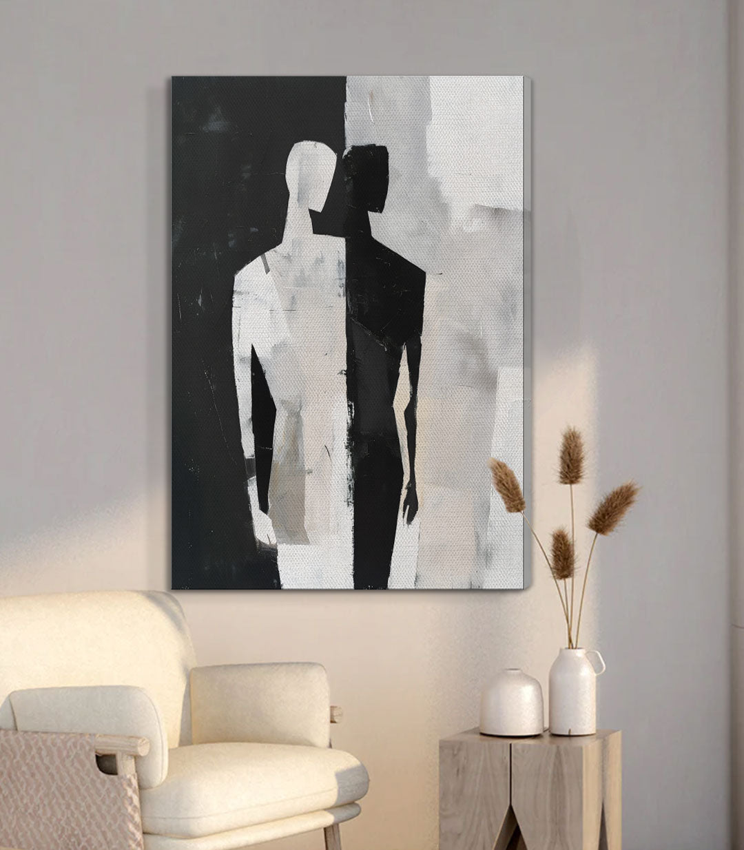 Detalle composición minimalista Massinart — contraste negro y blanco geométrico