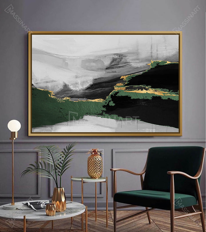 Cuadro Lush Darkness abstracto minimalista en gris y dorado — Massinart