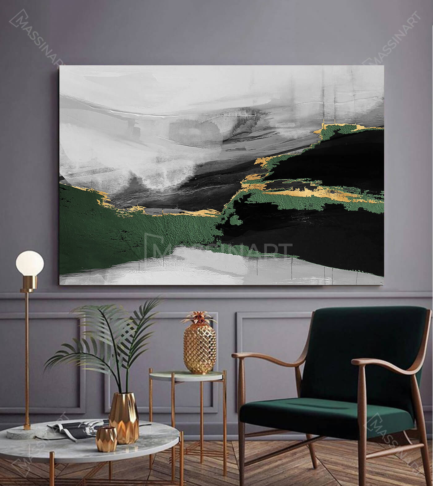 Detalle de cuadro Lush Darkness en interior de diseño elegante — Massinart
