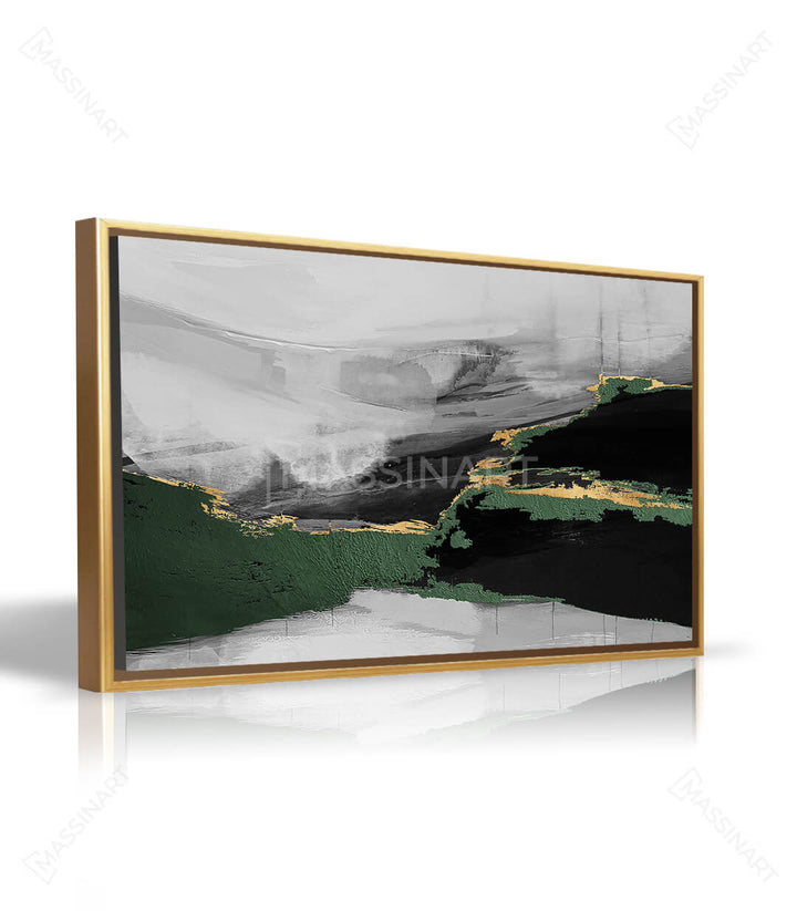 Cuadro Lush Darkness en salón con sillón de terciopelo verde — Massinart