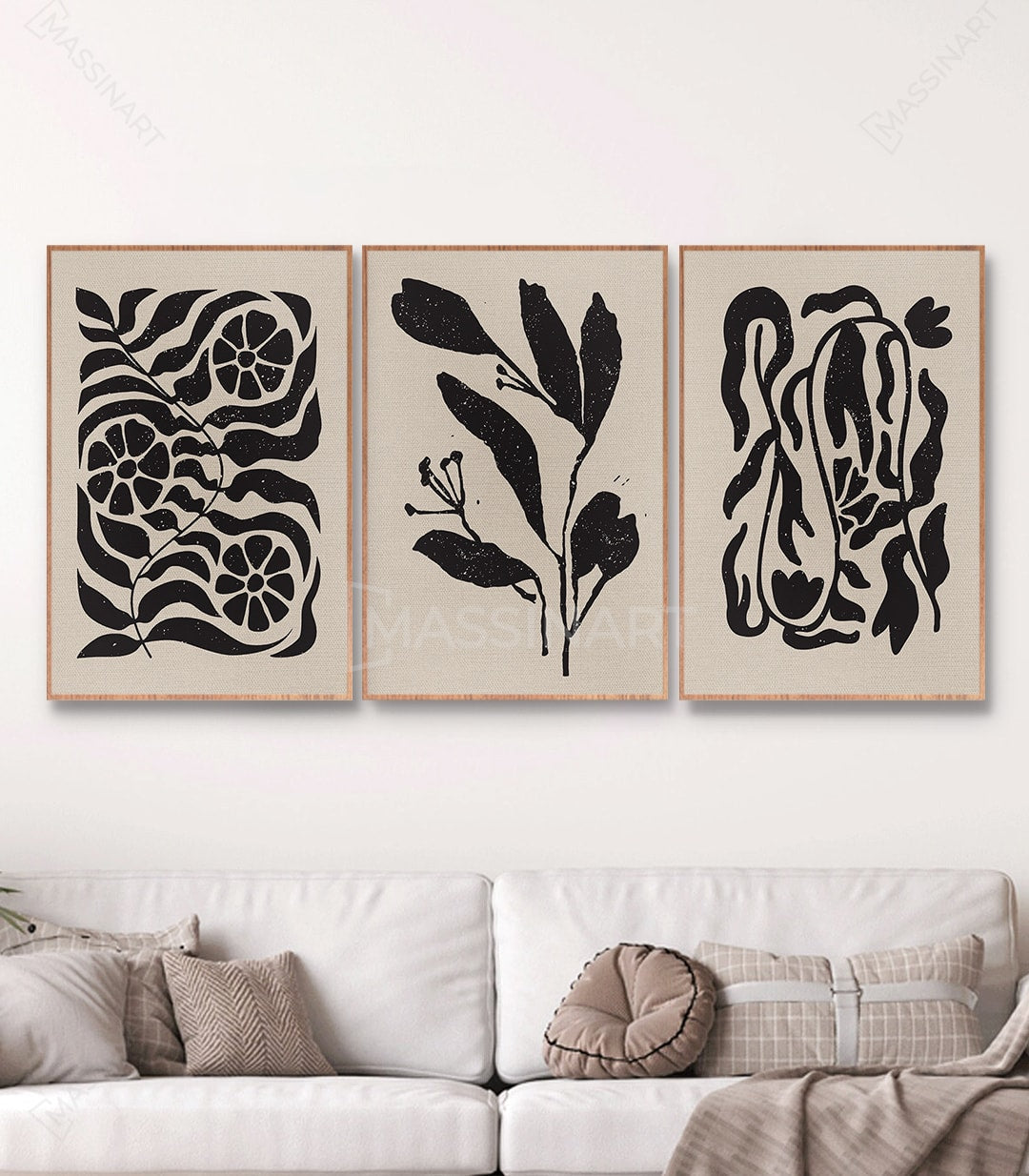 Lámina planta abstracta decoración salón beige Massinart