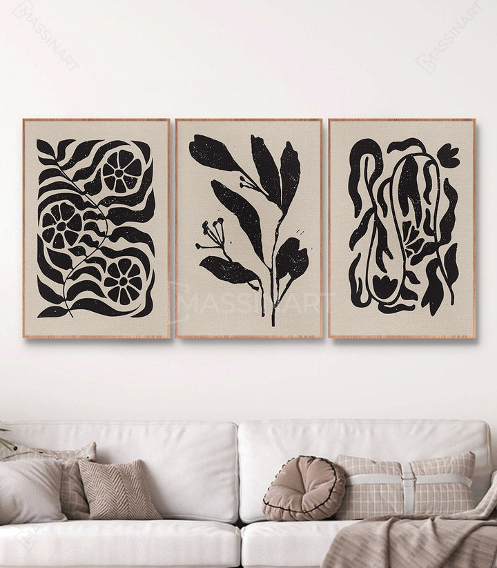 Lámina planta abstracta decoración salón beige Massinart