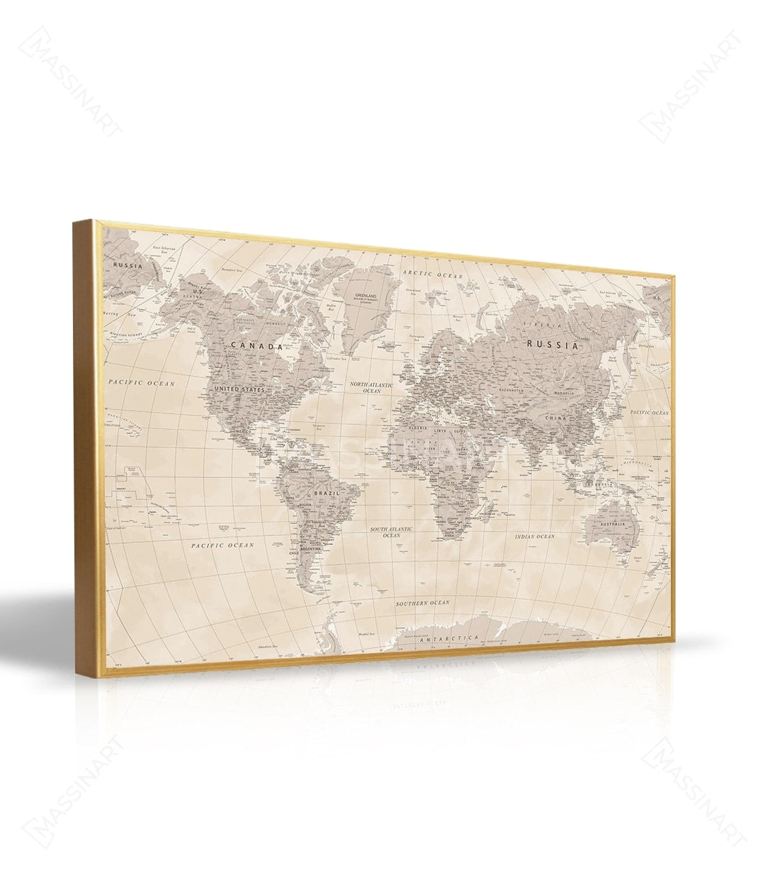 Mapa detallado de continentes en blanco y negro estilo vintage